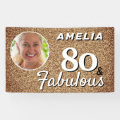 80 en Fabulous Gold Glitter 80th Birthday Foto Spandoek (Horizontaal)