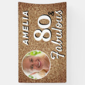 80 en Fabulous Gold Glitter 80th Birthday Foto Spandoek (Verticaal)