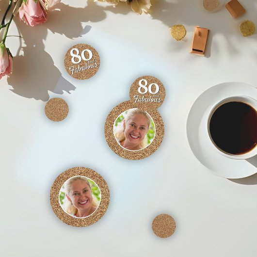 80 en Fabulous Gold Glitter Photo 80th Birthday Confetti