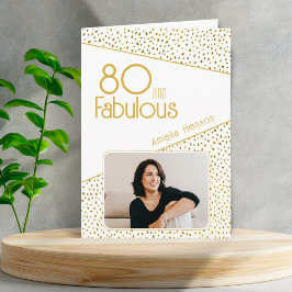 80 en Fabulous Gold Glitter Photo 80th Birthday Kaart