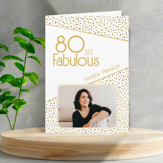 80 en Fabulous Gold Glitter Photo 80th Birthday Kaart
