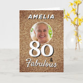 80 en Fabulous Gold Glitter Photo 80th Birthday Kaart (Gele Bloem)
