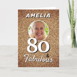 80 en Fabulous Gold Glitter Photo 80th Birthday Kaart