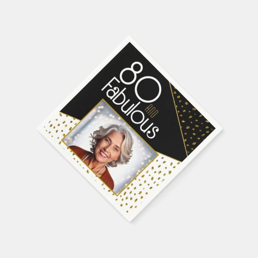 80 en Fabulous Gold Glitter Photo 80th Birthday Servet (Hoek)