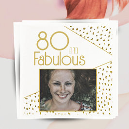 80 en Fabulous Gold Glitter Photo 80th Birthday Servet