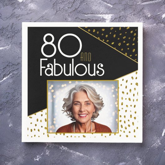 80 en Fabulous Gold Glitter Photo 80th Birthday Servet