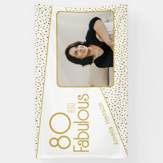 80 en Fabulous Gold Glitter Photo 80th Birthday Spandoek (Verticaal)