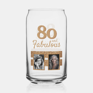 80 en Fabulous Gouden Glitter 2 Foto 80ste Verjaar Blikvorm Glas