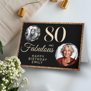 80 en Fabulous Gouden Glitter 2 Foto 80ste Verjaar Kaart