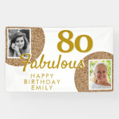 80 en Fabulous Gouden Glitter 2 Foto Verjaardag Spandoek (Horizontaal)