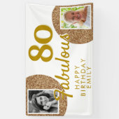 80 en Fabulous Gouden Glitter 2 Foto Verjaardag Spandoek (Verticaal)