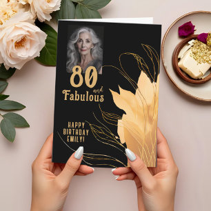 80 en Fabulous Gouden Loof 80ste Verjaardag Foto Kaart