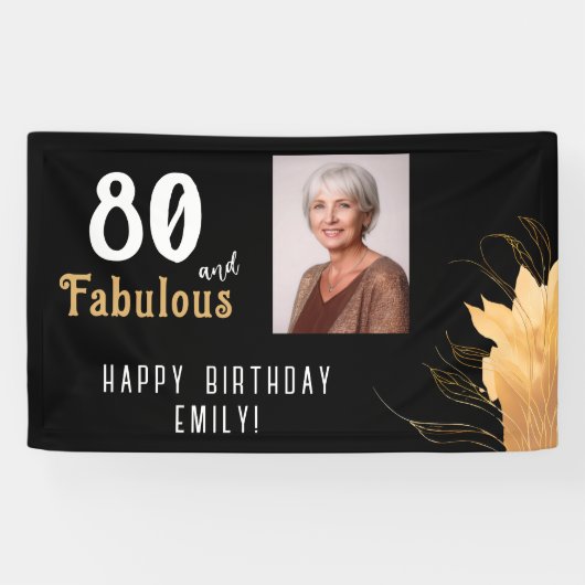 80 en Fabulous Gouden Loof 80ste Verjaardag Foto Spandoek (Horizontaal)