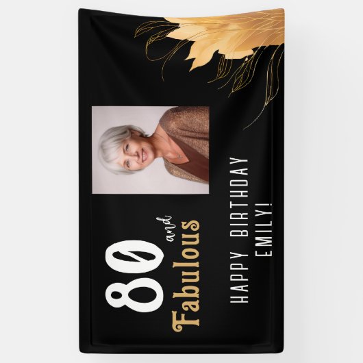 80 en Fabulous Gouden Loof 80ste Verjaardag Foto Spandoek (Verticaal)