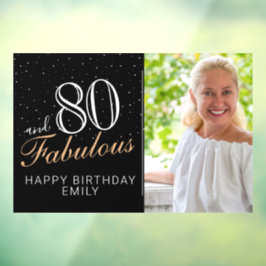 80 en Fabulous Modern Black 80th Birthday Foto Raamsticker