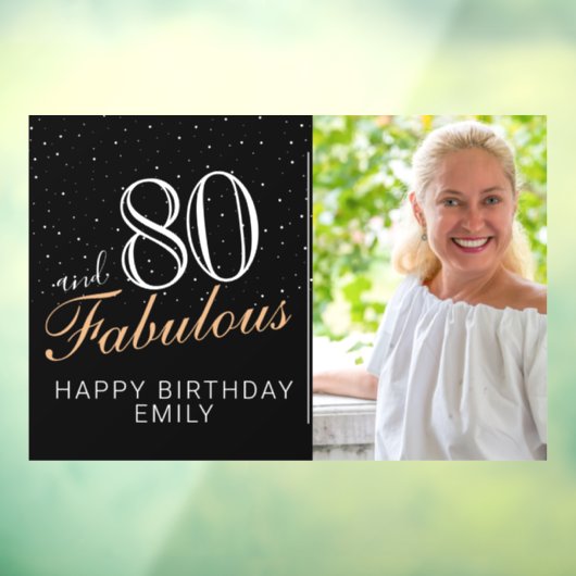 80 en Fabulous Modern Black 80th Birthday Foto Raamsticker (Vel 3)