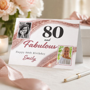 80 en Fabulous Roze Goud Foto 80ste Verjaardag Kaart