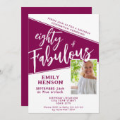 80 en Fabulous Script Magenta Foto 80e Verjaardag Kaart (Voorkant / Achterkant)