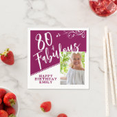 80 en Fabulous Script Photo Magenta 80th Birthday Servet (Insitu)