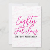 80 en Fabulous Script Roze Zwart 80ste Verjaardag Kaart (Achterkant)