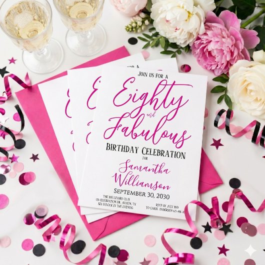 80 en Fabulous Script Roze Zwart 80ste Verjaardag Kaart