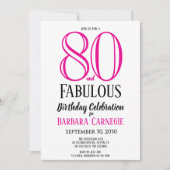 80 en Fabulous Script Roze Zwart 80ste Verjaardag Kaart (Voorkant)