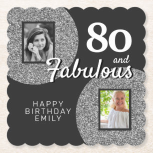 80 en Fabulous Zilveren Glitter Foto 80ste Verjaar Kartonnen Onderzetters