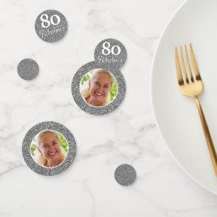 80 en Fabulous Zilveren Glitter Foto Verjaardag Confetti