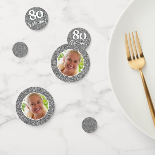 80 en Fabulous Zilveren Glitter Foto Verjaardag Confetti (Groep)