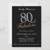 80 en Fabulous Zwart Elegant Script Verjaardag Kaart (Voorkant)