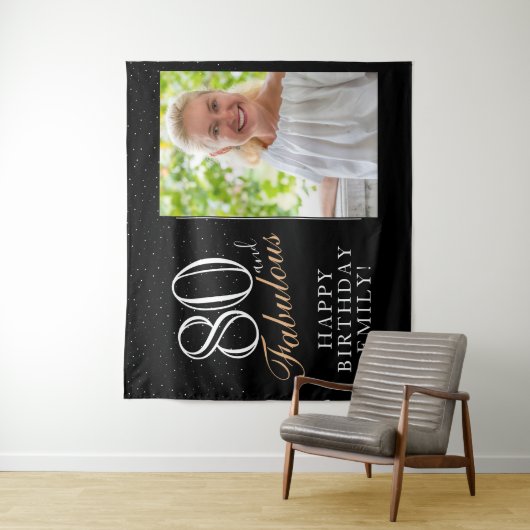 80 en Fabulous Zwarte 80e Verjaardag Foto Achtergr Wandkleed (In situ)