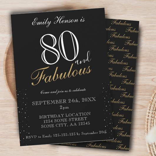 80 en Fabulous Zwarte Elegante Script Verjaardag Kaart