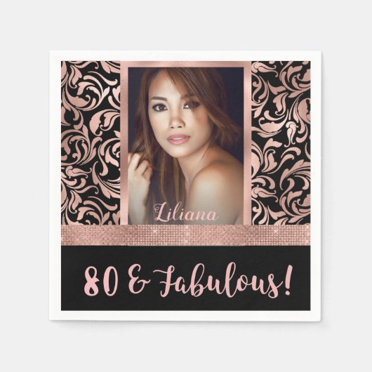 80 en fantastisch roos goud 80ste verjaardag servet (Voorkant)