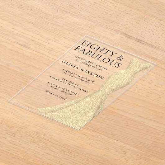 80 en fantastische gouden jurk 80ste verjaardag acryl uitnodigingen (Laagn)