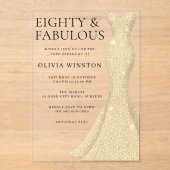 80 en fantastische gouden jurk 80ste verjaardag acryl uitnodigingen (Voorkant)