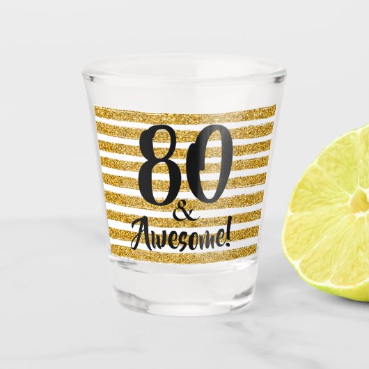 80 en Geweldige Gold Faux Glitter Stripe Custom Shot Glas (Voorkant)