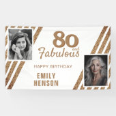 80 en Prachtig Goud Glitter 2 Foto 80ste Verjaarda Spandoek (Horizontaal)