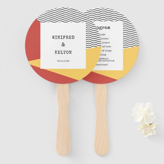 80-ers Pop art Memphis-stijl bruiloft programma Handwaaier (Voorkant en achterkant)
