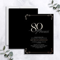 80 & Fabulous Black Roos Gold Calligraphy Birthday