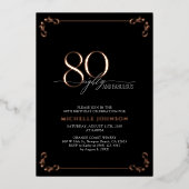 80 & Fabulous Black Roos Gold Calligraphy Birthday Folie Uitnodiging (Voorkant)