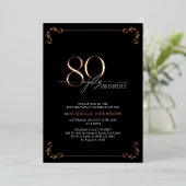 80 & Fabulous Black Roos Gold Calligraphy Birthday Folie Uitnodiging (Staand Voorkant)