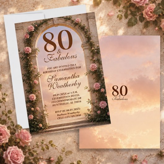 80 & Fabulous Bloemboog Verjaardag Kaart