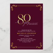 80 & Fabulous Burgundy & Gold Calligraphy Birthday Folie Uitnodiging (Voorkant)
