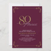 80 & Fabulous Burgundy White en Gold Birthday Kaart (Voorkant)