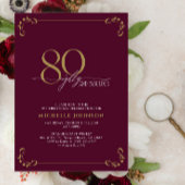 80 & Fabulous Burgundy White en Gold Birthday Kaart