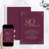 80 & Fabulous Burgundy White en Gold Birthday Kaart