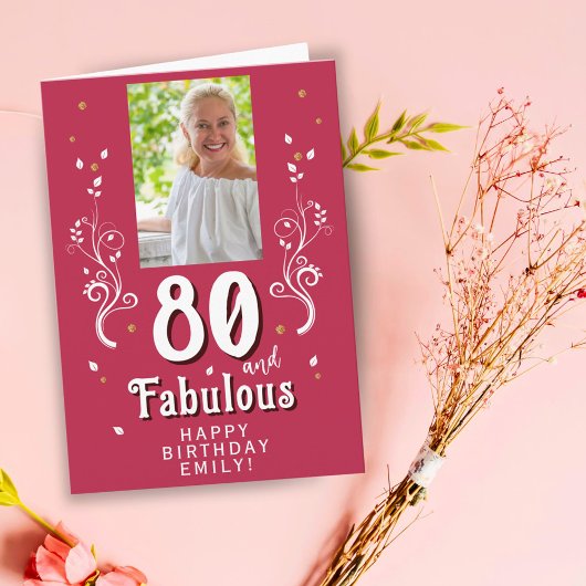 80 & Fabulous Foliage Magent 80th Birthday Foto Kaart