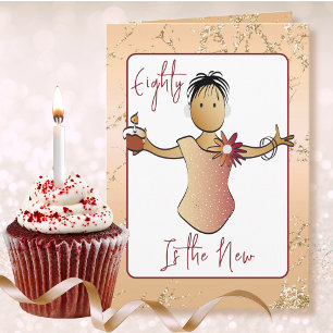 80 Fabulous Fun Vrouwelijke Cartoon Roze Gouden Ve Kaart