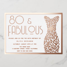 80 & Fabulous Gold Gown Retro 80th Birthday Folie Uitnodiging