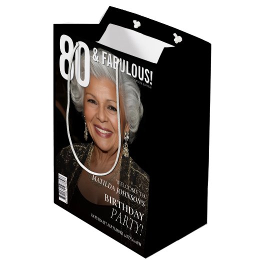 80 Fabulous Magazine Cover 80th Birthday  Medium Cadeauzakje (Achterkant Gekanteld)